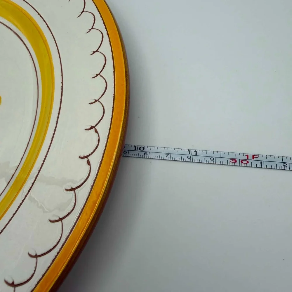 Vintage Stangl Pottery Server Tray Plate Yellow Provincial Pattern Gold Handle